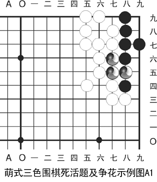 萌式三色围棋死活题及争花示例图A1